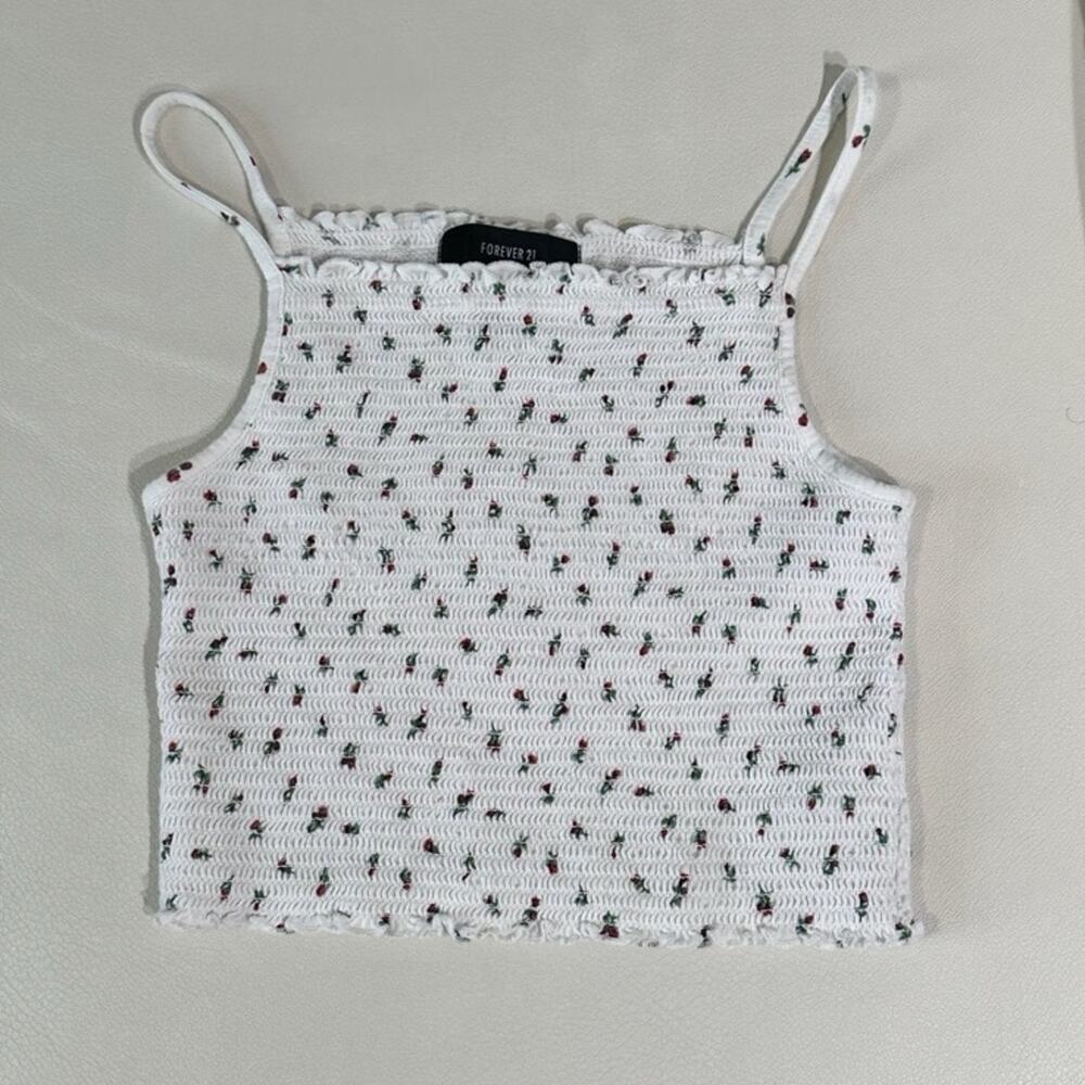 Forever 21 Smocked Rose Print Cropped Tank Top